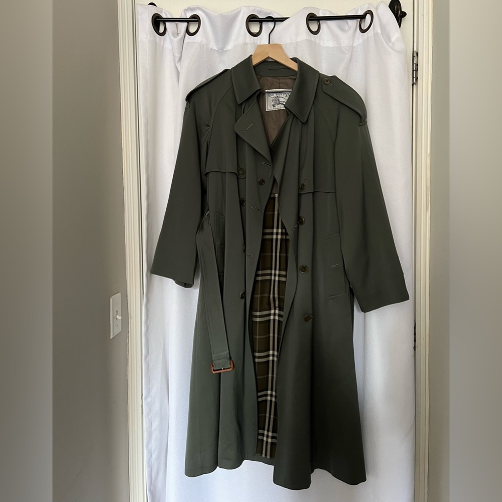 Burberry Olive Green Trench Coat Long